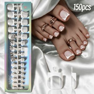 WAYCAI 150pcs French False Nails Full Cover Short Square Short Tip Toenail 15 Sizes False Toenails DIY Home Manicure