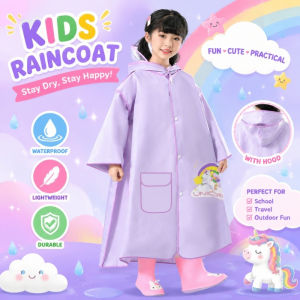 Kids Raincoat Hooded Waterproof EVA Lightweight Reusable Cartoon School Travel Outdoor Poncho