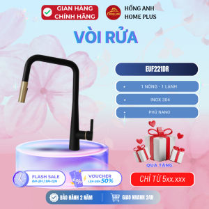 Vòi rửa bát Eurogold EUF221DR inox 304 phủ nano màu đen vòi dây rút 1 nóng 1 lạnh thiết kế hiện đại