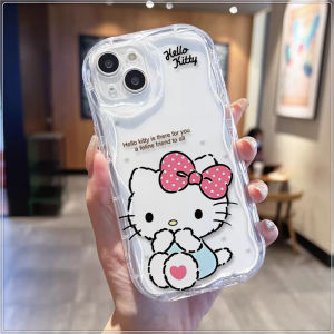 Cute Hello Kitty Compatible for IPhone 15 Plus 11 14 13 12 15 Pro Max XR X XS Max 15 7Plus 8plus Wavy Curved Edge
