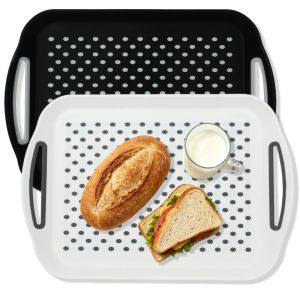 IFFINE Rectangular Serving Tray Plastic Non Slip Food Tray for Coffee Durable Heat Resistant Handles Non Slip Plastic Home Dining