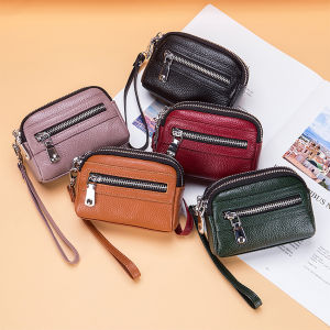 Novco Women Mini Coin Purses Original Genuine Leather Card Holder Cosmetic Lipstick Earphone Organizer Bag Double Zip Wallet
