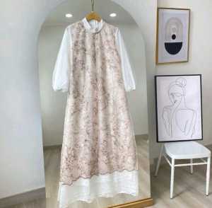 Gamis Bunga Jumbo Kekinian Flower Maxy Brukat Malika Mix Tile M L XL XXL 3XL Dress Lebaran Terbaru Baju Muslim Motif Viral Ootd Hijab Remaja