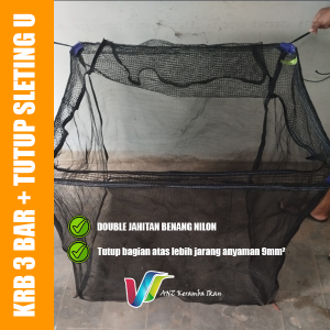 Keramba Ikan RK 3 Bar + penutup resleting berbentuk U ukuran 100x100x100
