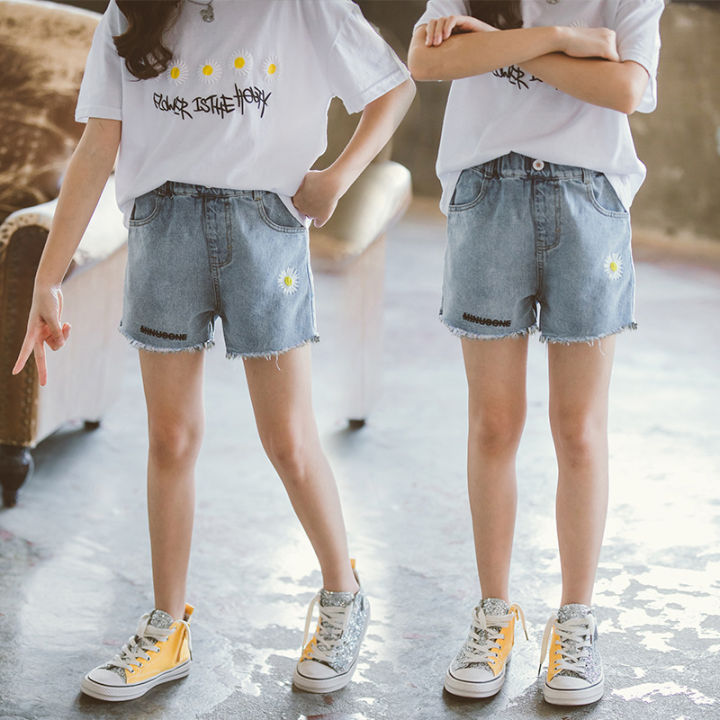 Summer Fashion Girls Jeans Denim Shorts Children Elastic Waist Bottoms, Size 4-13 years 13-45 KG