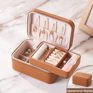RGFV Double Layer Jewelry Storage Case PU Leather Zipper Jewelry Organizer Fashion Portable Jewelry Boxes Women