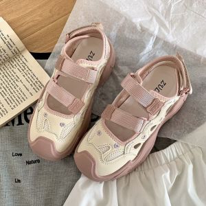 White Minimalist and Versatile High Rise Thick Soled Toe Sports Sandals for Women Summer Casual Dad Shoes
