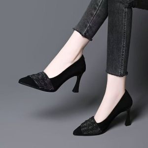Free Shipping Rhinestone Embellished Elegant Flats For Women 2026 Spring New Collection Fashionable And Versatile Pointed-Toe Shallow-Cut High-Heeled Shoes