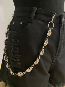 Vintage Goth Punk Heavy Waist Chain Mens Skull Wallet Chain for Men Women Rock Fashion Accessories Street Style Skull Single-layer Ghost Head Keychain Mens Punk Style Waistband Chain