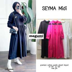 Gaun Pesta Muslimah Midi Dress Seyma Bahan Cotton Poplin Stretch Import | GOODSAJI HIJABSTUFF