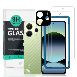 Ibywind For Xiaomi Redmi Note 14 4G Screen Protectorwith 2 Pcs Tempered Glass1 Pc Camera Lens Protector1 Pc Backing Carbon Fiber Film [Fingerprint ReaderEasy to install]