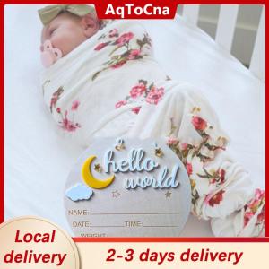 [COD] AqToCna Ship within 24 hours Wooden Hello World Newborn Sign Cute Birth Announcement Board Baby Announcement
