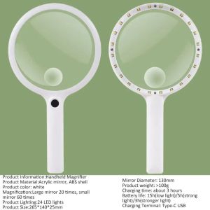 LEIFNYDI Durable Reading Glasses Rechargeable 40/30/20X LED Lighted Magnifier Portable 3 Light Modes Magnifying Glasses Outdoor