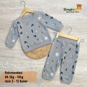 Nanaku Baby - Setelan Sweater Bayi Lengan Panjang Celana Jogger Motif Rabbit Usia 3-12 Bulan