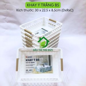 Khay Ý Rổ Chữ Nhật Khổ Giấy B5 Màu Trắng Đựng Giấy Tờ Đa Năng Nhựa Việt Nhật