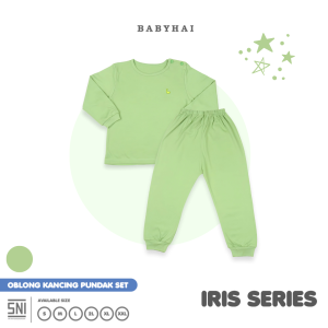 BABY HAI Iris Set - Setelan Kancing Pundak Polos Baju Panjang Celana Panjang - Seri Hijau