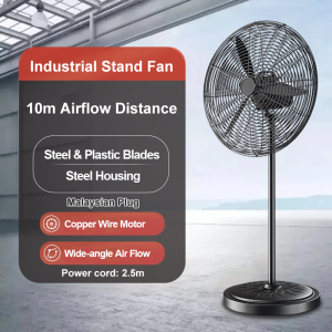 Durable 26 Inch Stand / Wall Fan adopt thick metal blade and protective safety grill fitted with standard Malaysian plug for direct use locally