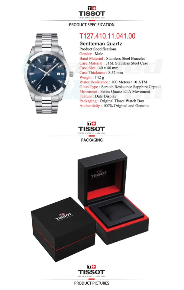 Official Warranty Tissot T127.410.11.041.00 Men s Gentleman