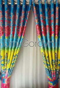 GORDEN Hordeng Murah Blackout Minimalis BATIK MAWAR EMAS BIRU