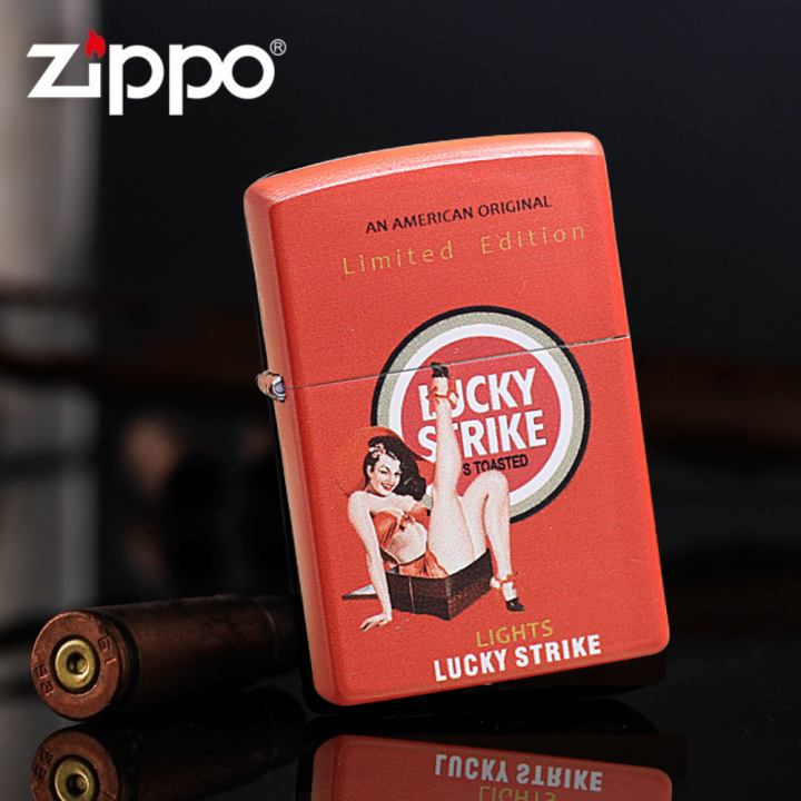 Orange Matte Lucky Strike Pinned Girl Limited Edition Zippo 