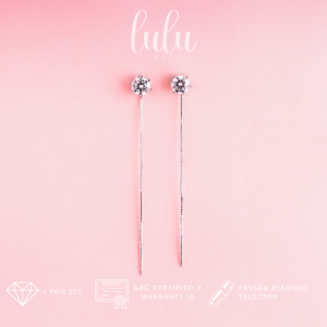 Lulu Moissanite Jewelry Reina Solitaire Round Cut Threader Earrings Lapis Emas 18K Sertifikat GRA