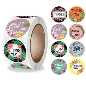 Sticker Thankyou 1Roll (500Pcs) Motif Flower & Daisy Thanks 25 CM Label Segel Order Serbaguna