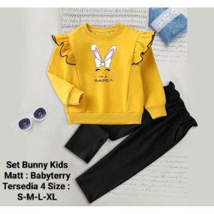 Cod Setelan Anak Perempuan Viral Set Bunny Kids Lengan Panjang Gambar Kelinci Lucu Umur 3-12 Tahun Bahan Babyterry