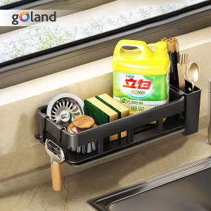 Goland Rak Dapur Multifungsi Warna Hitam dengan Gantungan - Organizer Serbaguna dengan Penyimpanan Sabun Cuci Piring