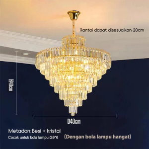 Lampu Gantung Nordik Aesthetic LED Lampu Gantung Emas Kristal Mewah dengan Soket G9 Ruang Tamu Bar Restoran Kamar Tidur Tinggi Lampu Hias Rumah Minimalis Mewah