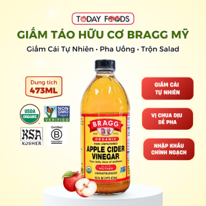 Giấm Táo Hữu Cơ Bragg With The Mother 473ML – Giấm Cái Nguyên Chất Pha Uống & Trộn Salad