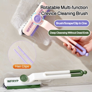 Long Handle Hard Bristle Rotating Crevice Brush For Toilet Kitchen Bathroom Corner Wall Cleaning Tool