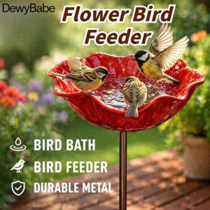 DEWYBABE Bird Bath Stake Metal Flower Bird Feeder Garden Decor Outdoor Yard Lawn Patio Vintage Iron
