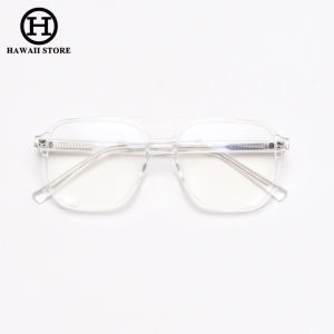 Hawaii Korea Style Double Deam Frame Men Women Square Blue Light Blocking Glasses Gaming Glasses (Transparent Frame)