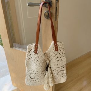 Trendy Bohemian Crochet Tote Bag Hollowed Out Large Capacity Boho Weave Bag Ethnic Style Handbag Beach Shoulder Bag Beach2026