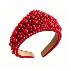WNV55 Luxurious Pearl Headbands Puffy Vintage Sponge Hair Hoop Crystal Hairbands Handmade Baroque Headwear Bridal