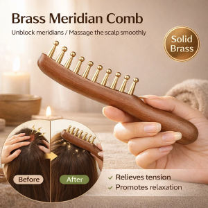 Brass Head Scalp Massager Comb for Home and Travel Combines Meridian Brush and Gua Sha Muscles Relaxation
