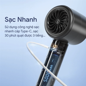 Quạt cầm tay Mini Tirek N68 - 100 cấp độ gió siêu mát. Chạy liên tục 3.5-10h. Màn hình LCD hiển thị tốc độ. BH 6 tháng