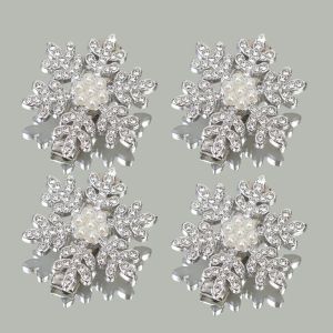 Pcs เกล็ดหิมะ4/1กิ๊บติดผมฤดูหนาวสำหรับผู้หญิงพลอยเทียมฝาครอบเลนส์โลหะสีเงินประกายที่ติดผมแบบน่ารักน่ารักการออกเดทที่หนีบผม