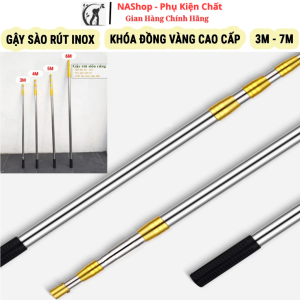 Gậy Sào Rút Inox Khóa Đồng Vàng Cao Cấp Dài Từ 3 Mét - 10 Mét Gen Vặn 8mm Chính Hãng Lắp Vừa 8 Bộ Phụ Kiện Tiện Lợi.