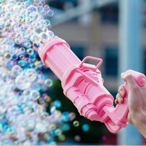 Gatling Bubble Gun with Bubble Solutions Electric Bubble Machine Blower Toy for Kids Outdoor Tiktok Automatic Bubble Gun Kids Toy for Fun Happy Family