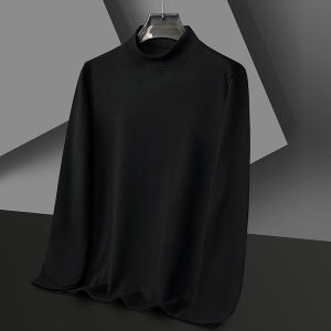 IELGY Long-sleeved mens T-shirt autumn and winter solid color half-high collar mens simple casual sweater