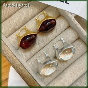 tuokaiguoji 1Pair Retro Brown Transparent Resin Drop Earrings Matte Metal Geometric Hoop Earrings For Women Fashion Simple Metal Jewelry Party Wedding Gift