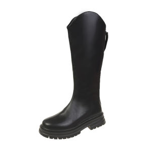 NEW Korea Fashion 5CM Heel Long Boots Women Pu leather Zipper black High Boots