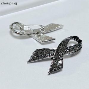 【ZP】Cute Simple Alloy Black White Ribbon Pin Badge Brooch Funerals Memorial Pin Mourning Badge Suit Clothing Jewelry Accessories