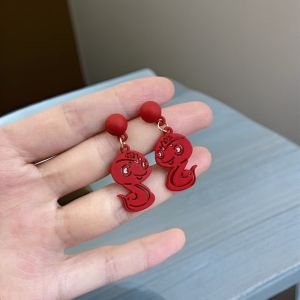 ED Heart New Year Earrings Red Chinese Style Ear Jewelry Accessories Fashion Pearl Snake Year Drop Earring Women