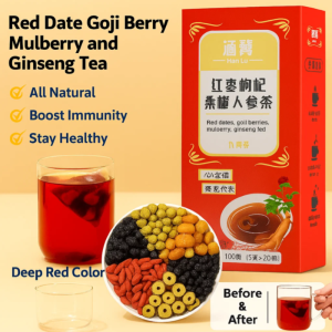 【Kidney-Nourishing Tea】Red Dates Wolfberry Mulberry Ginseng Tea Chinese Herbal Health Tea