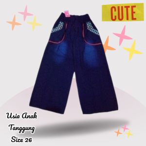 Celana Kulot Jeans Anak Perempuan Usia 6-12 tahun/Anak Tanggung MOTIF love Denim dan Kancing
