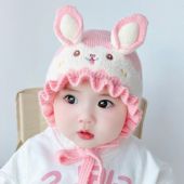 OKKFINE Woolen Yarn Baby Hat Warm Windproof Baby Knitted Woolen Hat Fashionable Soft and Skin Friendly Girls Ear Protection Cap