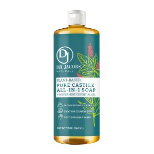 DR. JACOBS NATURALS PEPPERMINT ALL IN 1 CASTILE SOAP 32oz - Made in USA - Concentrated and Biodegradable.