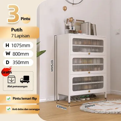 (Besi)Lemari Sepatu Pintu Transparan Rak Sepatu Tertutup Shoes Cabinet Rak Sepatu Aesthetic